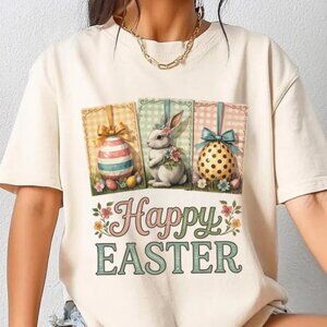 Retro Happy Easter Shirt, Retro Easter Bunny T-Shirt, Floral Easter Rabbit Tee